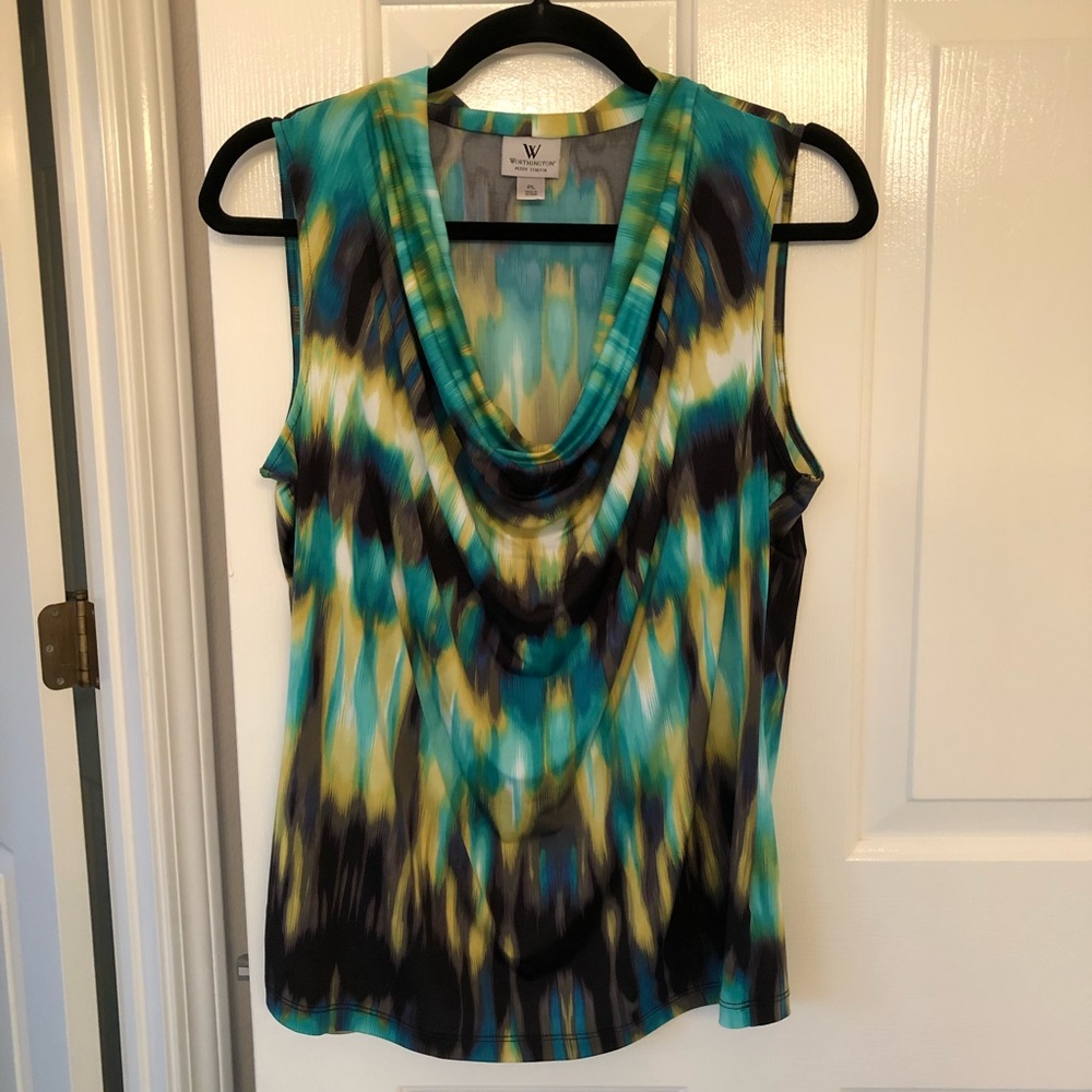 Worthington petite stretch sleeveless cowl neck top, size large petite